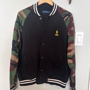 Polo Camo-Sleeve Baseball Jacket- SMALL
